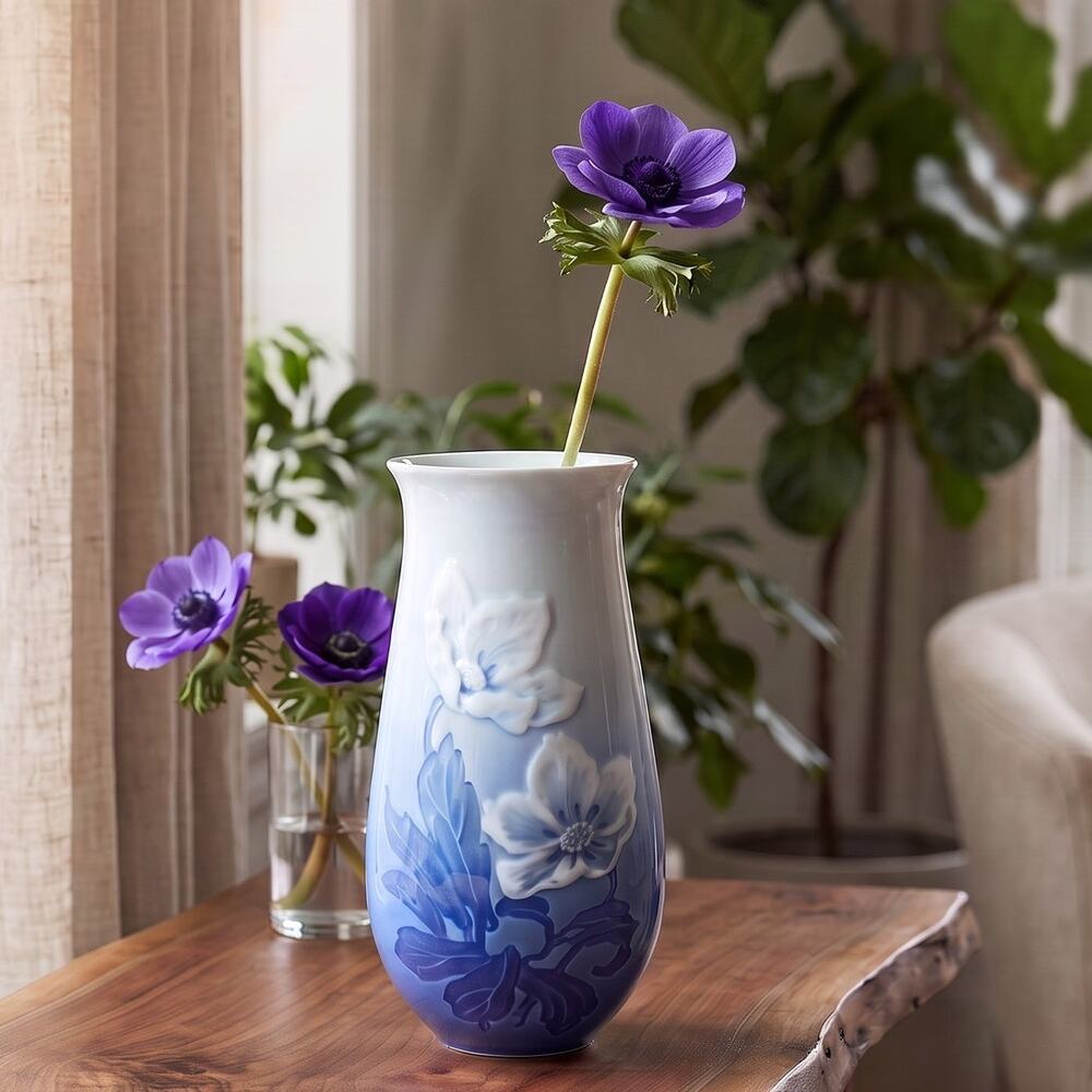 Vintage B&G Bing Grondahl 201 Christmas Rose Floral Vase Denmark Scandinavian